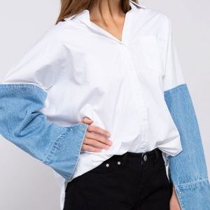 POL white and denim button up shirt